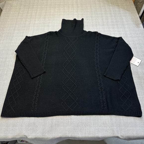 Tabitha Webb Poncho Sweater‎ Womens S / M Black Cable Knit Turtleneck Wool Blend - Picture 1 of 10